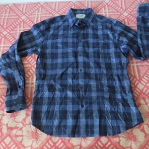 Twillory Untuck(able) Navy Plaid Stretch Tailored Fit Button-Up Shirt Size M
